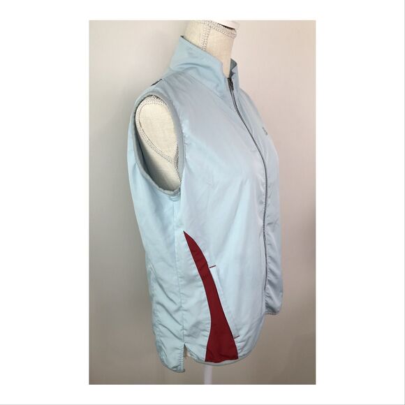 New Balance Womens Windbreaker Vest Medium Vented Training Zip Pockets Blue Red - Picture 3 of 12